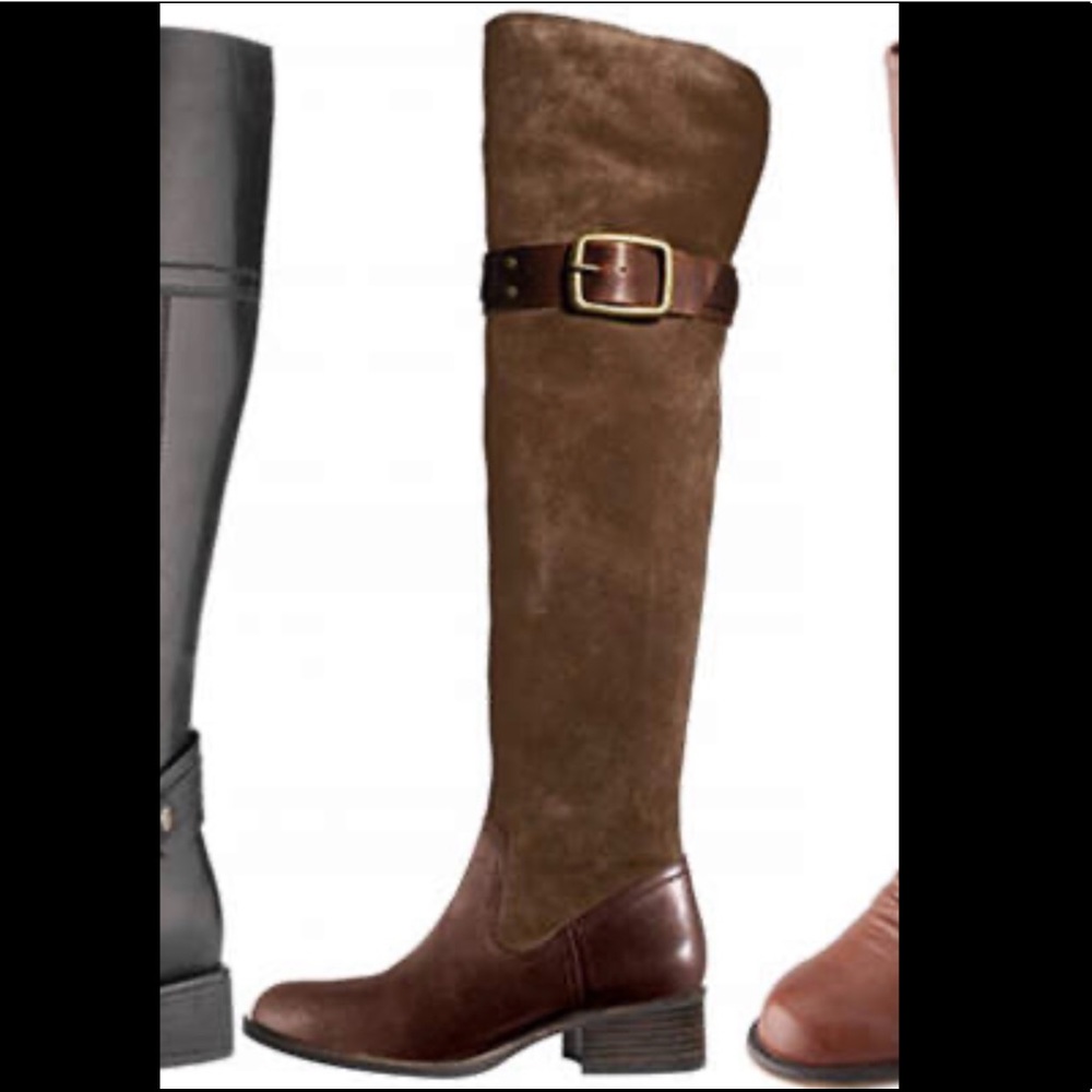 Jessica Simpson OVER KNEE Boots Buckle Riding Boot Suede/Leather Tan/Brown 6.5